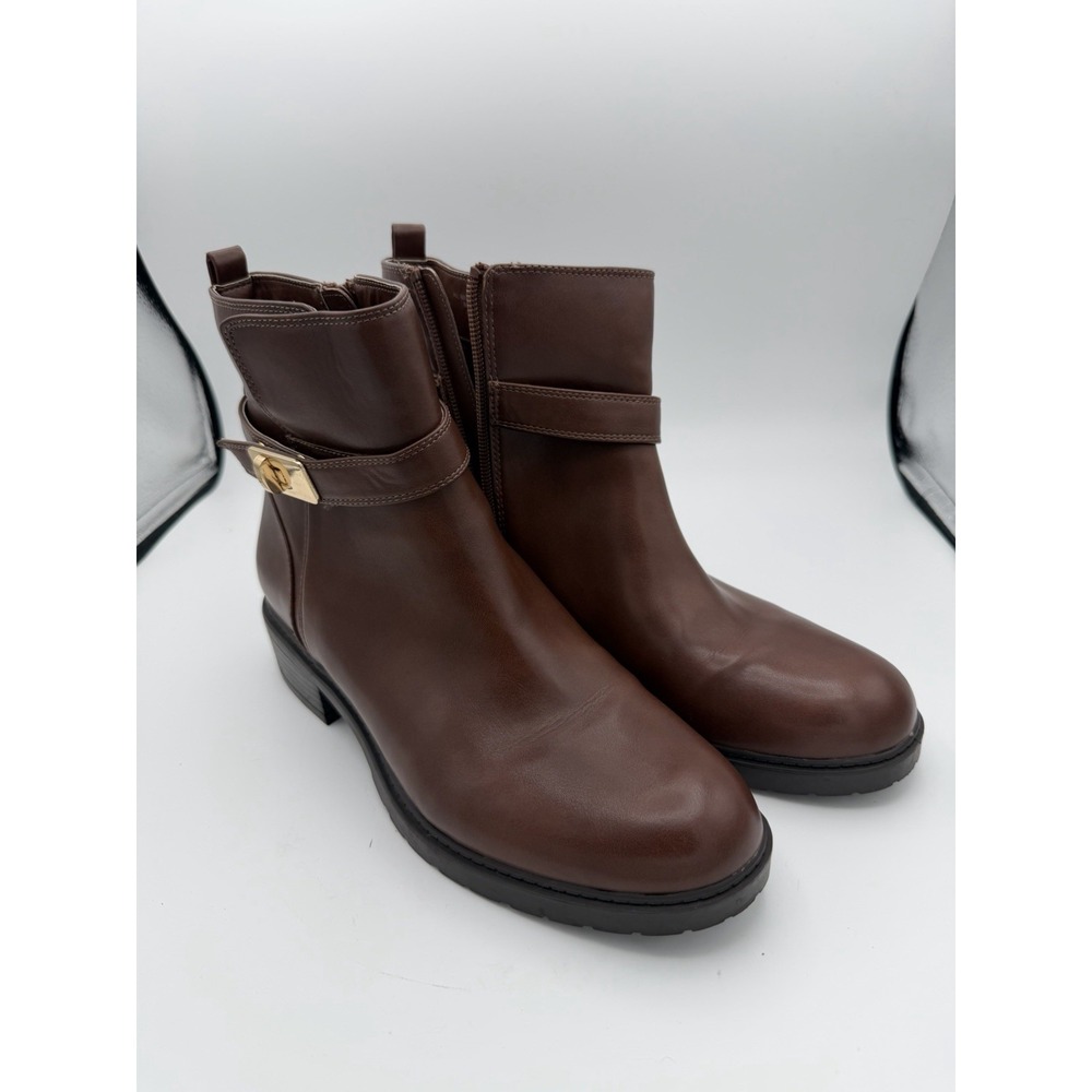 Giani Bernini Reccaap Brown Ankle Boots Women's 9.5M Memory Foam Zip Buckle 1749